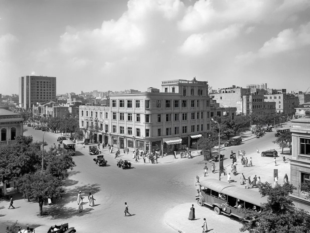 A_black_and_white_photo_of_the_central_square_in_Baku_Azerba, variant 0