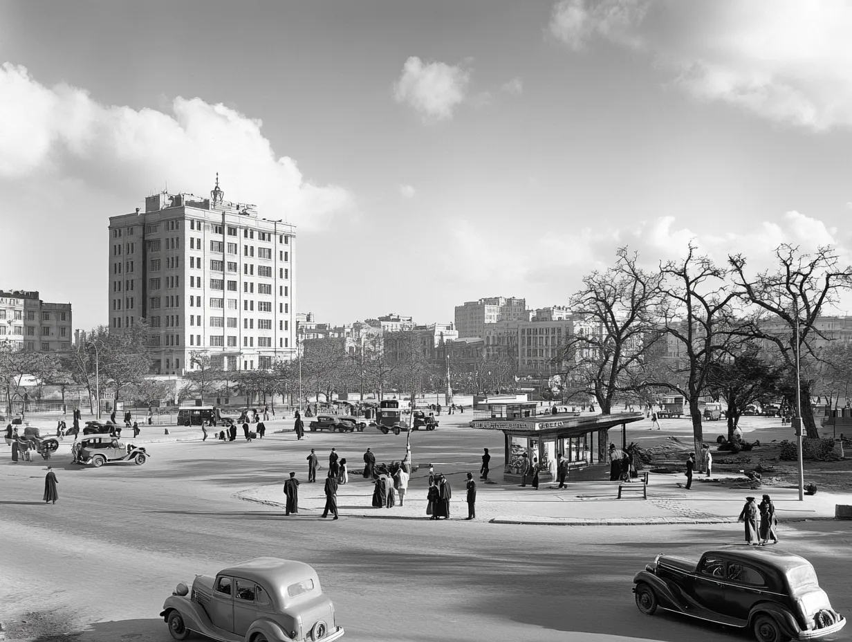 A_black_and_white_photo_of_the_central_square_in_Baku_Azerba, variant 3