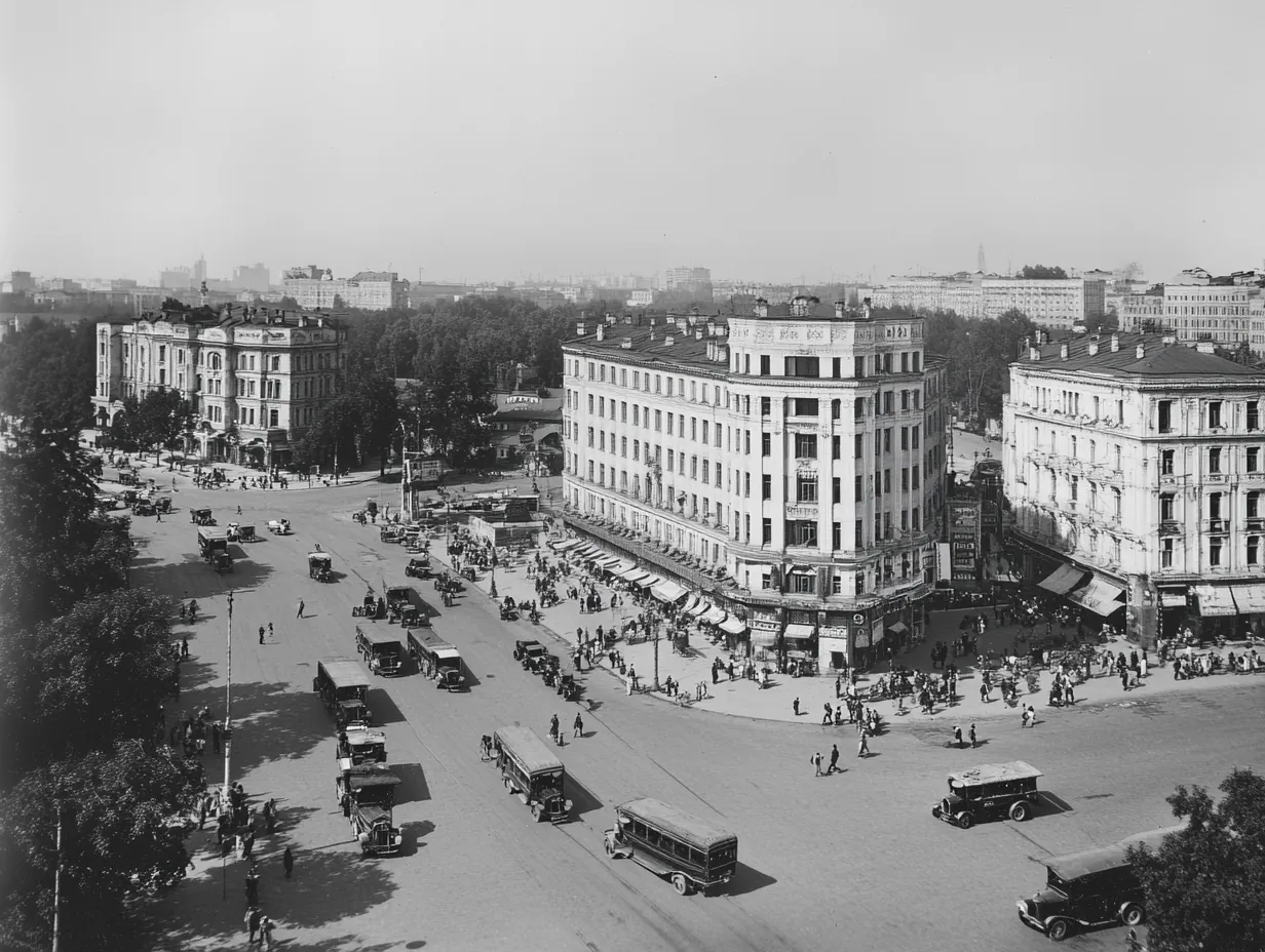 A_black_and_white_photograph_of_the_city_center_in_Minsk_wit, variant 0