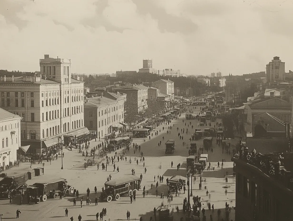 A_black_and_white_photograph_of_the_city_center_in_Minsk_wit, variant 1
