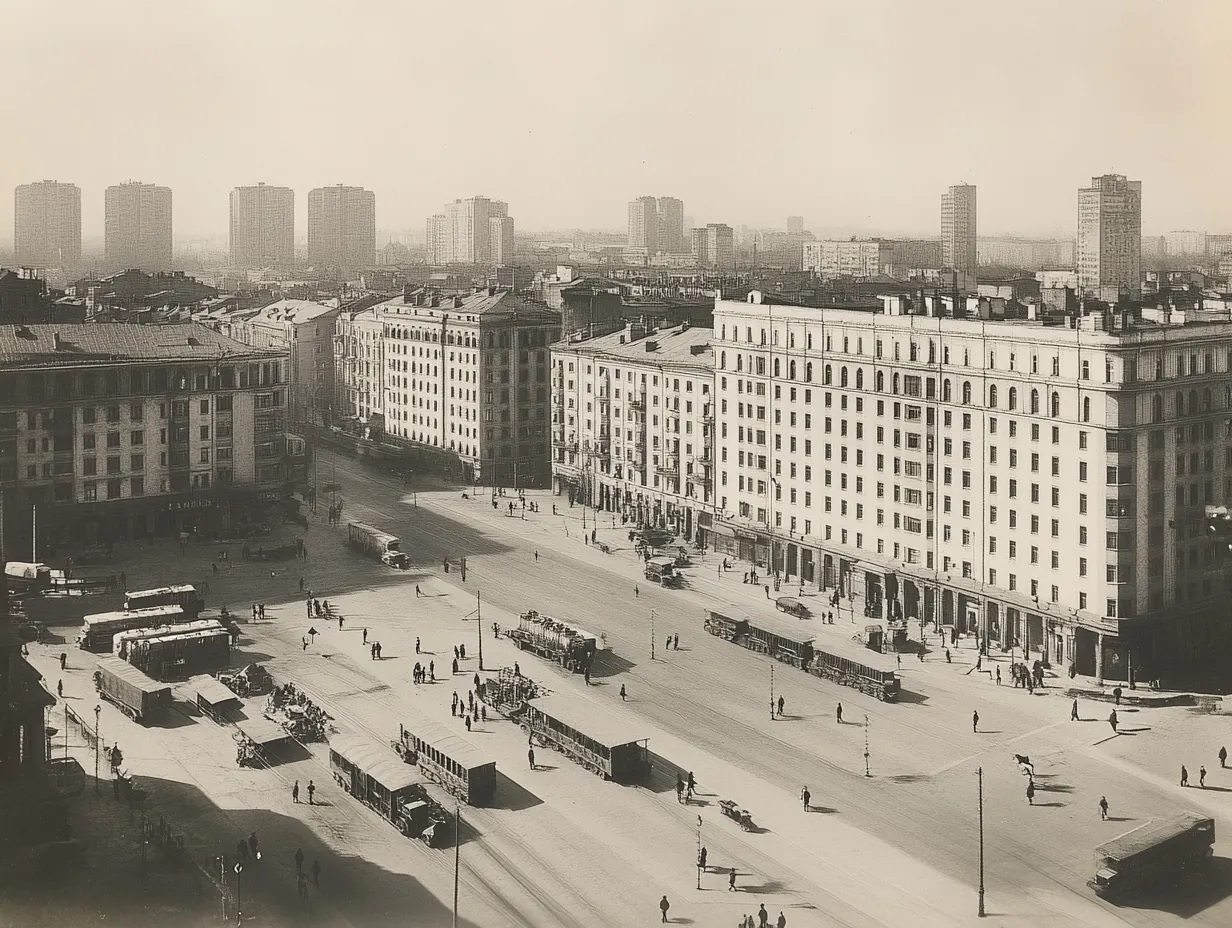 A_black_and_white_photograph_of_the_city_center_in_Minsk_wit, variant 3