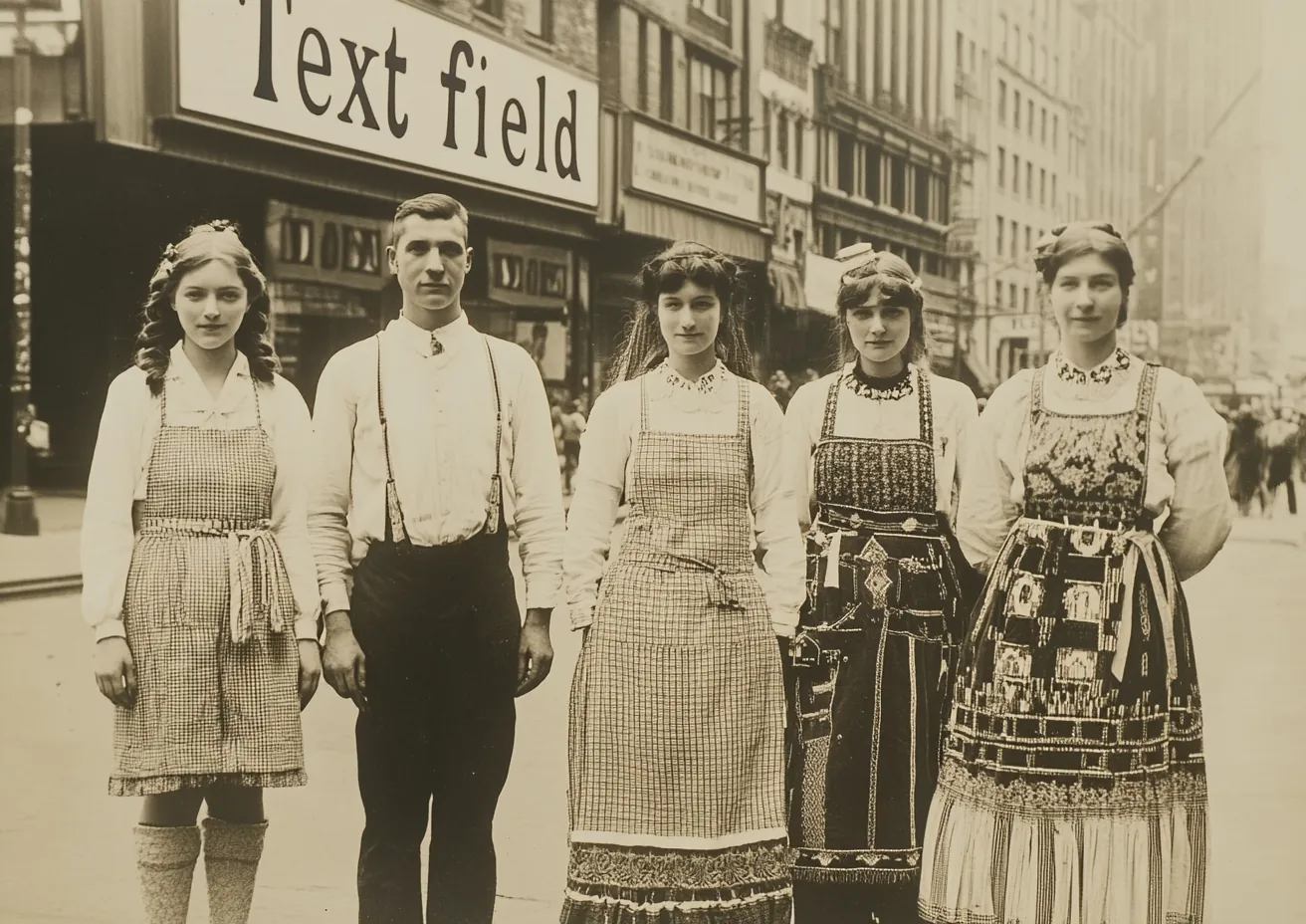 An_old_photo_shows_people_in_traditional_costumes_on_the_str, variant 2